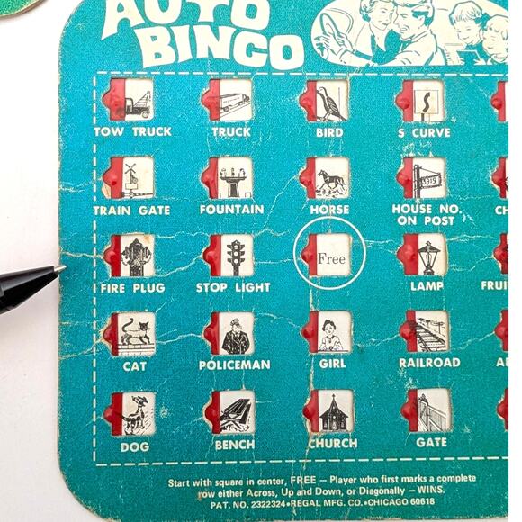 Lot of 7 Vtg Travel Cardboard Auto Bingo Cards by Regal Games  Pink Blue Green - Picture 9 of 16